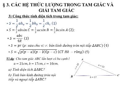 Bài giảng Hình học lớp 10 - Chương 2, Bài 3: Các hệ thức lượng trong tam giác và giải tam giác