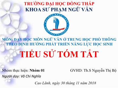 Bài giảng Ngữ văn lớp 11 - Tuần 24: Tiểu sử tóm tắt - Năm học 2018-2019 - Nguyễn Thị Bộ
