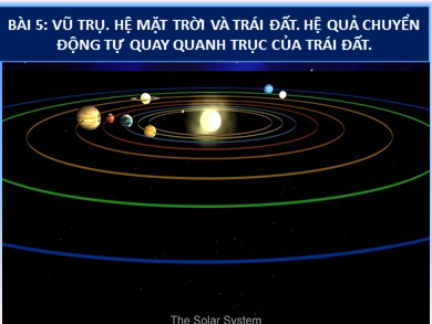 Bài giảng môn Địa lí khối 10 - Bài 5: Vũ trụ. Hệ Mặt Trời và Trái Đất. Hệ quả chuyển động tự quay quanh trục của Trái Đất