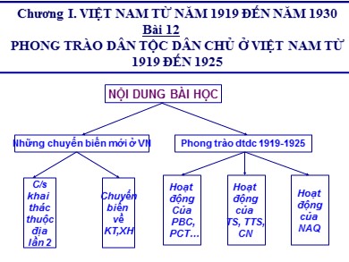 Bài giảng môn Lịch sử khối 12 - Bài 12: Phong trào dân tộc dân chủ ở Việt Nam từ năm 1919 đến năm 1925