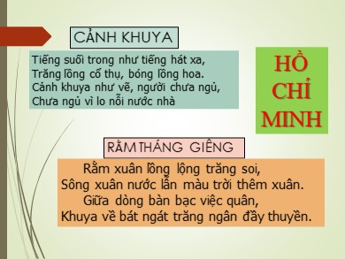 Bài giảng môn học Ngữ văn 8 - Tức cảnh Pác Bó