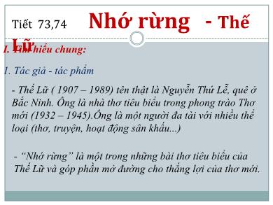 Bài giảng Ngữ văn 8 - Tiết 73, 74: Nhớ rừng