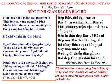 Bài giảng Ngữ văn 7 - Tiết 85, 86: Đức tính giản dị của Bác Hồ