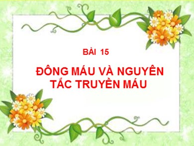 Bài giảng Sinh học 8 - Bài 15: Đông máu và nguyên tắc truyền máu