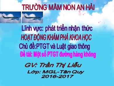 Bài giảng Phát triển nhận thức - Chủ đề: PTGT và luật giao thông - Năm học 2016-2017 - Trần Thị Liễu