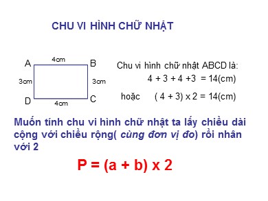 Bài giảng Toán Lớp 3 - Bài: Chu vi hình chữ nhật