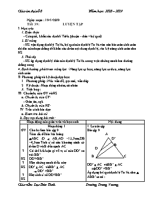 Bài giảng Toán Lớp 8 - Tiết 40: Tính chất đường phân giác của tam giác - Năm học 2018-2019