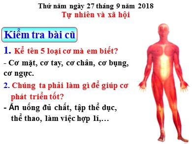 Bài giảng Tự nhiên và xã hội Lớp 2 - Bài: Làm gì để xương và cơ phát triển tốt - Năm học 2018-2019