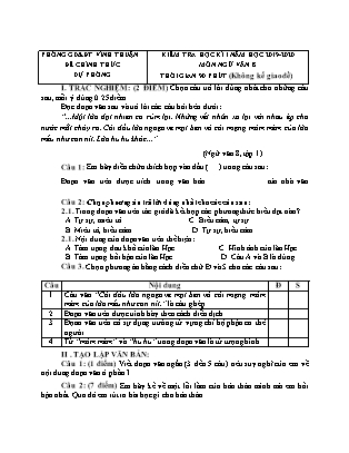 Đề kiểm tra học kì I môn Ngữ văn Lớp 8 - Năm học 2019-2020 - Phòng Giáo dục và Đào tạo huyện Vĩnh Thuận (Đề dự phòng) (Có đáp án)