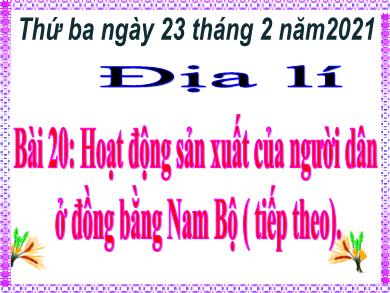 Bài giảng Địa lí 4 - Tuần 23, Bài 20: Hoạt động sản xuất của người dân ở đồng bằng Nam Bộ (Tiếp theo)