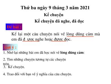 Bài giảng Kể chuyện 4 - Tuần 26, Bài: Kể chuyện đã nghe, đã đọc - Năm học 2020-2021