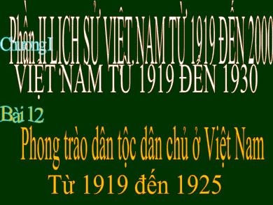 Bài giảng Lịch sử 12 - Bài 12: Phong trào dân tộc dân chủ ở Việt Nam từ 1919 đến 1925 (Tiết 1)