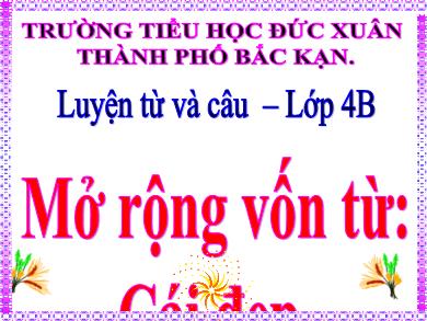 Bài giảng Luyện từ và câu 4 - Tuần 22, Mở rộng vốn từ: Cái đẹp - Trường TH Đức Xuân