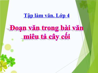 Bài giảng Tập làm văn 4 - Tuần 23, Bài: Đoạn văn trong bài văn miêu tả cây cối