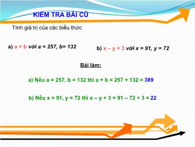 Bài giảng Toán 4 - Tuần 7, Tiết: Biểu thức có chứa ba chữ