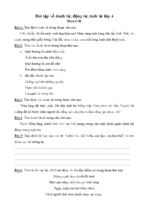 Bài tập Tiếng Việt Lớp 4 - Chủ đề: Danh từ, động từ và tính từ