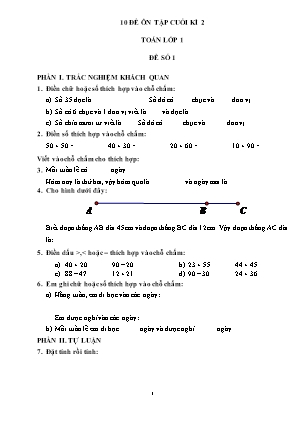 Bộ 10 đề ôn tập cuối kì II Toán Lớp 1