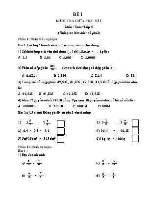 Bộ 60 đề ôn tập kiểm tra giữa học kì I môn Toán Lớp 5