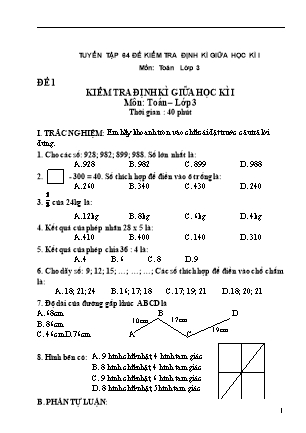 Bộ 64 đề ôn tập kiểm tra giữa học kì I môn Toán Lớp 3
