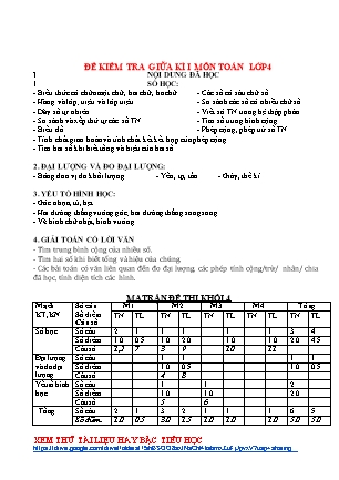 Đề cương ôn tập giữa học kì I môn Toán Lớp 4