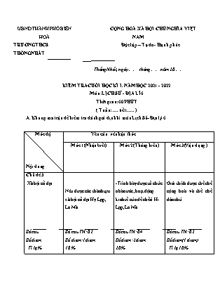 Đề kiểm tra cuối học kì I môn Lịch sử và Địa lí 6 - Năm học 2021-2022