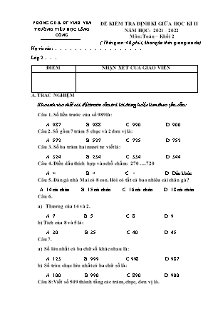 Đề kiểm tra định kì giữa học kì II Toán Lớp 2 - Trường TH Lãng Công