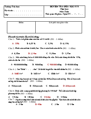 Đề kiểm tra giữa kì II môn Toán Khối 5 (Có đáp án)