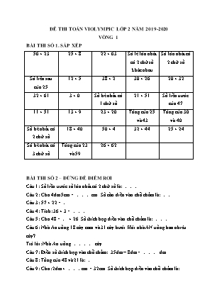 Đề thi Toán Violympic Lớp 2 - Vòng 1 - Năm 2019-2020 (Có đáp án)