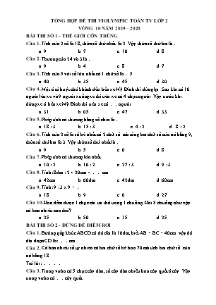 Đề thi Toán Violympic Lớp 2 - Vòng 10 - Năm 2019-2020 (Có đáp án)