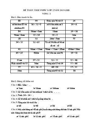 Đề thi Toán Violympic Lớp 2 - Vòng 2 - Năm 2019-2020 (Có đáp án)