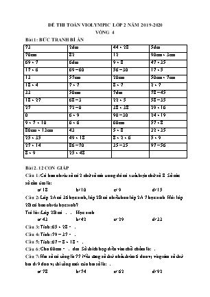 Đề thi Toán Violympic Lớp 2 - Vòng 4 - Năm 2019-2020 (Có đáp án)