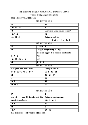 Đề thi Toán Violympic Lớp 2 - Vòng 8 - Năm 2019-2020 (Có đáp án)