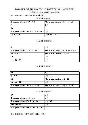 Đề thi Toán Violympic Lớp 2 - Vòng 9 - Năm 2019-2020 (Có đáp án)