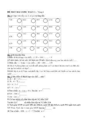 Đề thi Toán Violympic Lớp 3 - Vòng 1 đến Vòng 19