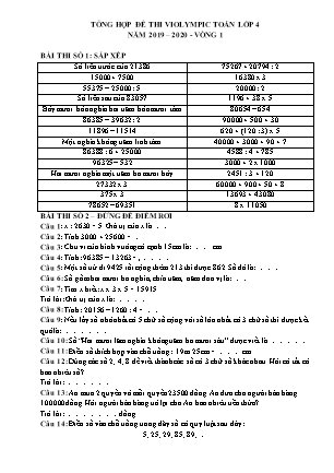 Đề thi Toán Violympic Lớp 4 - Vòng 1 - Năm 2019-2020 (Có đáp án)