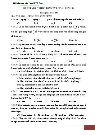 Đề thi Toán Violympic Lớp 4 - Vòng 10 - Năm 2019-2020 (Có đáp án)