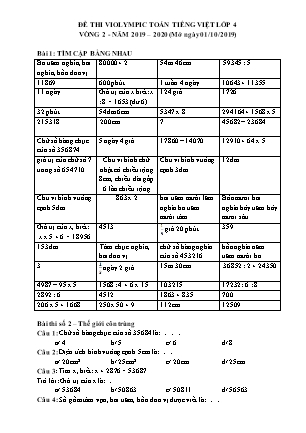 Đề thi Toán Violympic Lớp 4 - Vòng 2 - Năm 2019-2020 (Có đáp án)