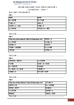 Đề thi Toán Violympic Lớp 4 - Vòng 7 - Năm 2019-2020 (Có đáp án)