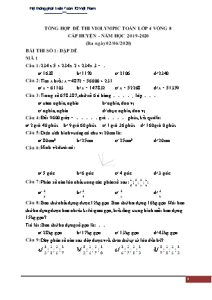 Đề thi Toán Violympic Lớp 4 - Vòng 8 - Năm 2019-2020 (Có đáp án)