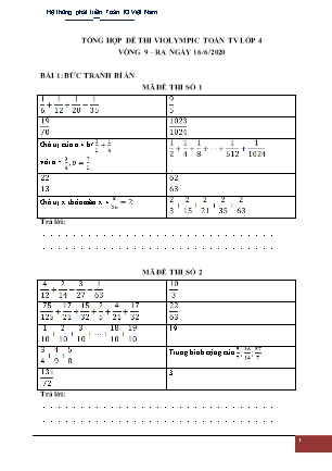 Đề thi Toán Violympic Lớp 4 - Vòng 9 - Năm 2019-2020 (Có đáp án)