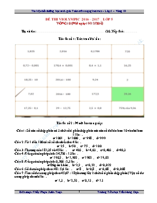 Đề thi Toán Violympic Lớp 5 - Vòng 10 - Trường TH Trần Hưng Đạo