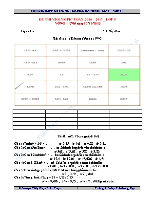 Đề thi Toán Violympic Lớp 5 - Vòng 11 - Trường TH Trần Hưng Đạo