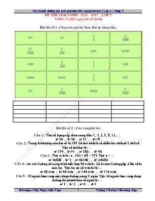 Đề thi Toán Violympic Lớp 5 - Vòng 5 - Trường TH Trần Hưng Đạo