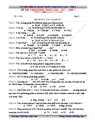 Đề thi Toán Violympic Lớp 5 - Vòng 6 - Trường TH Trần Hưng Đạo