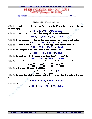 Đề thi Toán Violympic Lớp 5 - Vòng 7 - Trường TH Trần Hưng Đạo