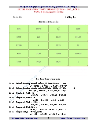 Đề thi Toán Violympic Lớp 5 - Vòng 8 - Trường TH Trần Hưng Đạo