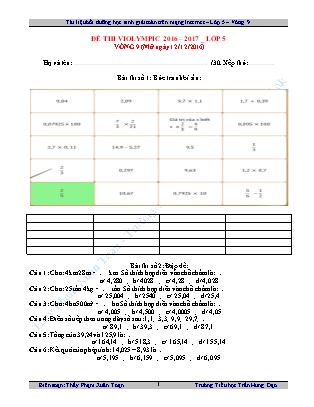 Đề thi Toán Violympic Lớp 5 - Vòng 9 - Trường TH Trần Hưng Đạo