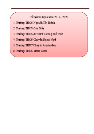 Đề thi vào Lớp 6 môn Toán - Năm học 2019-2020 (Kèm đáp án)