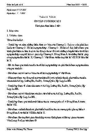 Giáo án Lịch sử 6 - Tuần 16, Tiết 31: Ôn tập cuối học kì I - Năm học 2021-2022