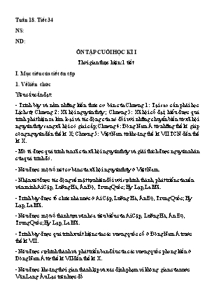 Giáo án Lịch sử 6 - Tuần 18, Tiết 34: Ôn tập học kì I